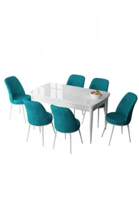 Extendable Dining Table & Chairs Set (7 Pieces) Zen - White, Turquoise
