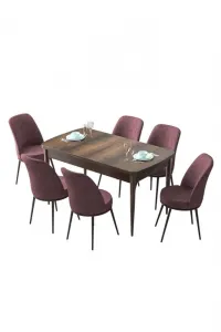 Extendable Dining Table & Chairs Set (7 Pieces) Zen - Baroque, Dusty Rose