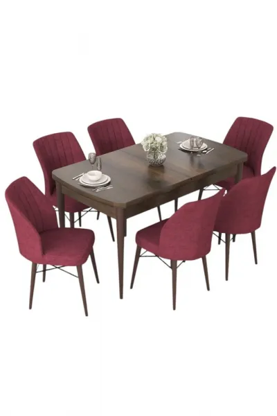 Extendable Dining Table & Chairs Set (7 Pieces) Nef - Baroque, Burgundy