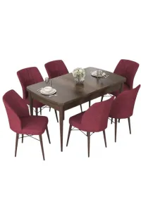 Extendable Dining Table & Chairs Set (7 Pieces) Nef - Baroque, Burgundy