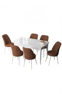 Extendable Dining Table & Chairs Set (7 Pieces) Zen - White, Tile Red