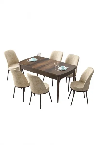 Extendable Dining Table & Chairs Set (7 Pieces) Zen - Baroque, Cream