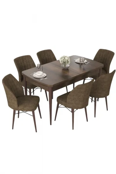 Extendable Dining Table & Chairs Set (7 Pieces) Nef - Baroque, Brown