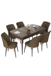 Extendable Dining Table & Chairs Set (7 Pieces) Nef - Baroque, Brown