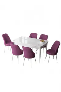 Extendable Dining Table & Chairs Set (7 Pieces) Zen - White, Purple