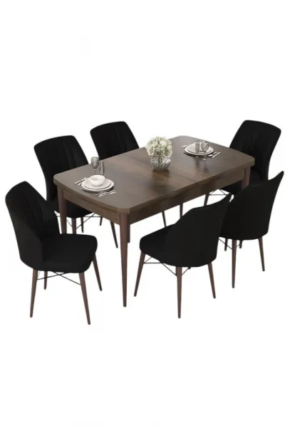 Extendable Dining Table & Chairs Set (7 Pieces) Nef - Baroque, Black