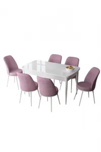 Extendable Dining Table & Chairs Set (7 Pieces) Zen - White, Pink