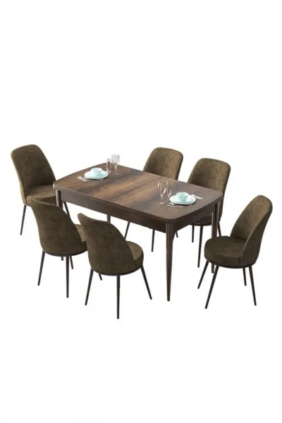 Extendable Dining Table & Chairs Set (7 Pieces) Zen - Baroque, Brown