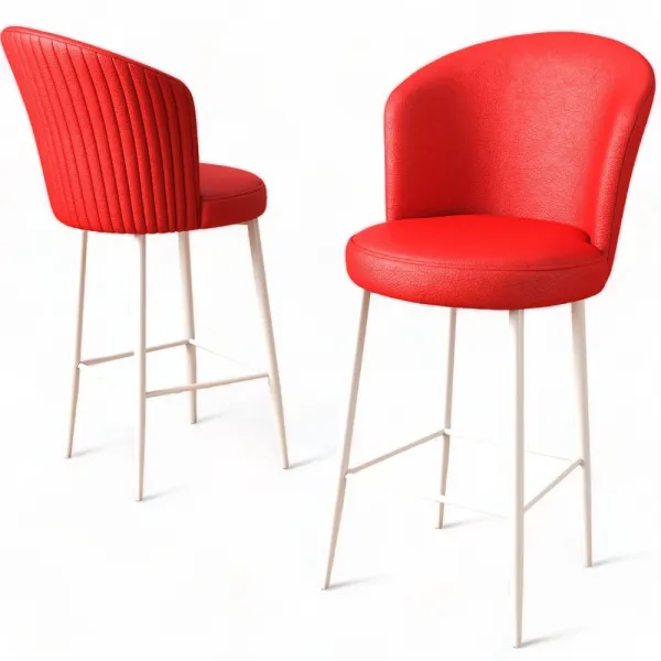 Bar Stool Set (2 Pieces) Uras - Red, White