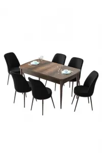Extendable Dining Table & Chairs Set (7 Pieces) Zen - Baroque, Black