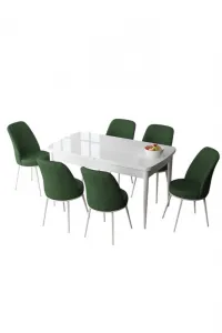 Extendable Dining Table & Chairs Set (7 Pieces) Zen - White, Khaki