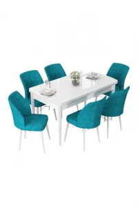 Extendable Dining Table & Chairs Set (7 Pieces) Nef - White, Turquoise