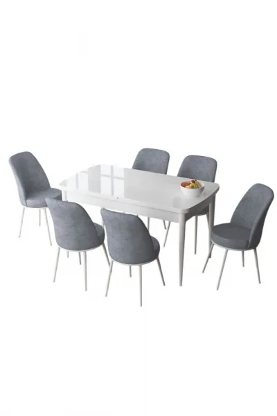 Extendable Dining Table & Chairs Set (7 Pieces) Zen - White, Grey