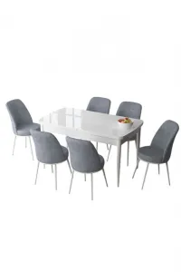 Extendable Dining Table & Chairs Set (7 Pieces) Zen - White, Grey