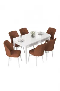 Extendable Dining Table & Chairs Set (7 Pieces) Nef - White, Tile Red