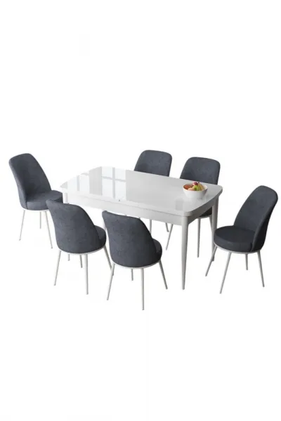 Extendable Dining Table & Chairs Set (7 Pieces) Zen - White, Fume