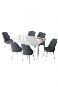Extendable Dining Table & Chairs Set (7 Pieces) Zen - White, Fume
