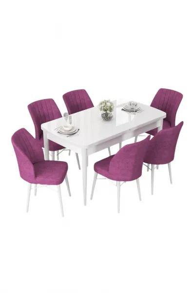 Extendable Dining Table & Chairs Set (7 Pieces) Nef - White, Purple