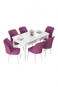 Extendable Dining Table & Chairs Set (7 Pieces) Nef - White, Purple
