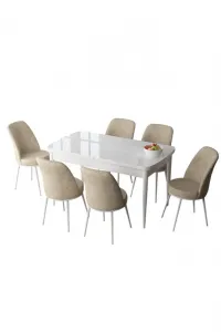 Extendable Dining Table & Chairs Set (7 Pieces) Zen - White, Cream