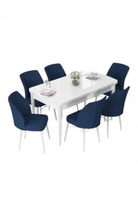 Extendable Dining Table & Chairs Set (7 Pieces) Nef - White, Navy Blue