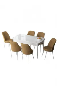 Extendable Dining Table & Chairs Set (7 Pieces) Zen - White, Cappuccino