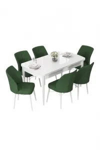 Extendable Dining Table & Chairs Set (7 Pieces) Nef - White, Khaki