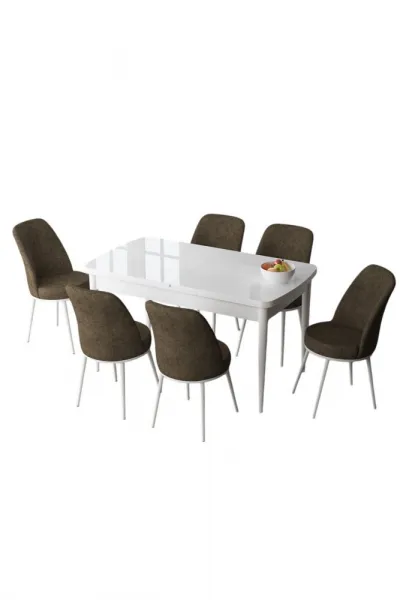 Extendable Dining Table & Chairs Set (7 Pieces) Zen - White, Brown