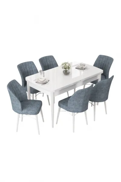 Extendable Dining Table & Chairs Set (7 Pieces) Nef - White, Grey