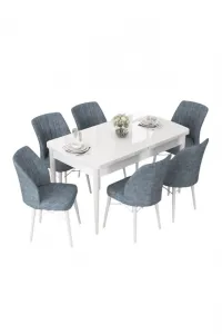 Extendable Dining Table & Chairs Set (7 Pieces) Nef - White, Grey