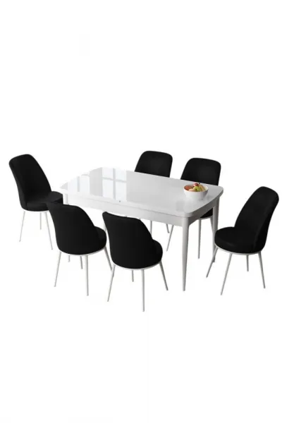 Extendable Dining Table & Chairs Set (7 Pieces) Zen - White, Black