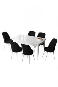 Extendable Dining Table & Chairs Set (7 Pieces) Zen - White, Black