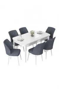 Extendable Dining Table & Chairs Set (7 Pieces) Nef - White, Fume