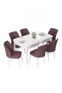 Extendable Dining Table & Chairs Set (7 Pieces) Nef - White, Dusty Rose
