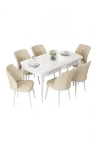 Extendable Dining Table & Chairs Set (7 Pieces) Nef - White, Cream