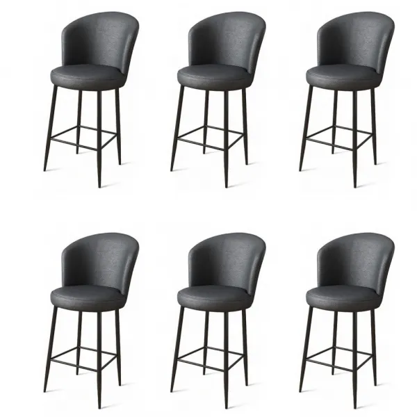 Bar Stool Set (6 Pieces) Uras - Anthracite, Black