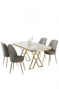 Dining Table & Chairs Set (5 Pieces) Vals - White, Gold, Grey