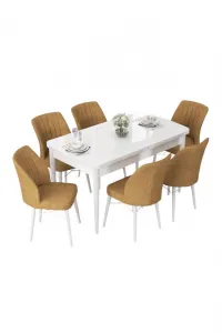 Extendable Dining Table & Chairs Set (7 Pieces) Nef - White, Cappuccino