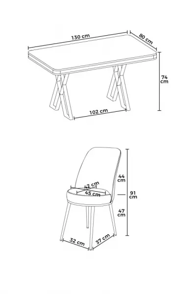 Dining Table & Chairs Set (5 Pieces) Vals - White, Chrome, Anthracite