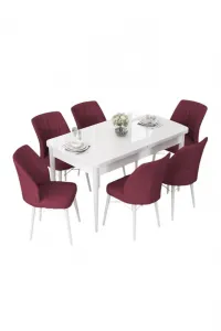 Extendable Dining Table & Chairs Set (7 Pieces) Nef - White, Burgundy