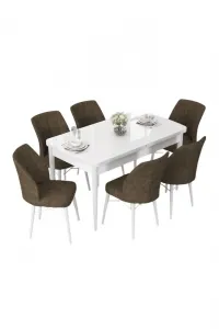 Extendable Dining Table & Chairs Set (7 Pieces) Nef - White, Brown