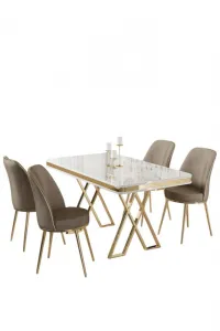 Dining Table & Chairs Set (5 Pieces) Vals - White, Gold, Cappuccino