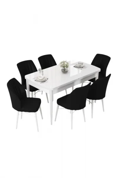 Extendable Dining Table & Chairs Set (7 Pieces) Nef - White, Black