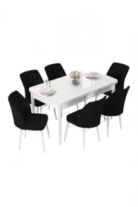 Extendable Dining Table & Chairs Set (7 Pieces) Nef - White, Black