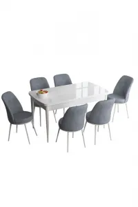 Extendable Dining Table & Chairs Set (7 Pieces) Han - White, Grey