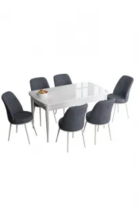 Extendable Dining Table & Chairs Set (7 Pieces) Han - White, Fume