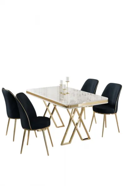 Dining Table & Chairs Set (5 Pieces) Vals - White, Gold, Anthracite