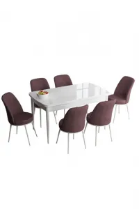 Extendable Dining Table & Chairs Set (7 Pieces) Han - White, Dusty Rose