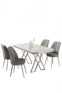 Dining Table & Chairs Set (5 Pieces) Vals - White, Chrome, Grey