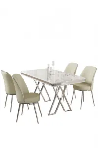 Dining Table & Chairs Set (5 Pieces) Vals - White, Chrome, Cream